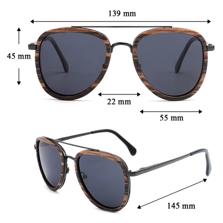 Our Aarron Range Aviator Style Wooden Veneer Sunglasses