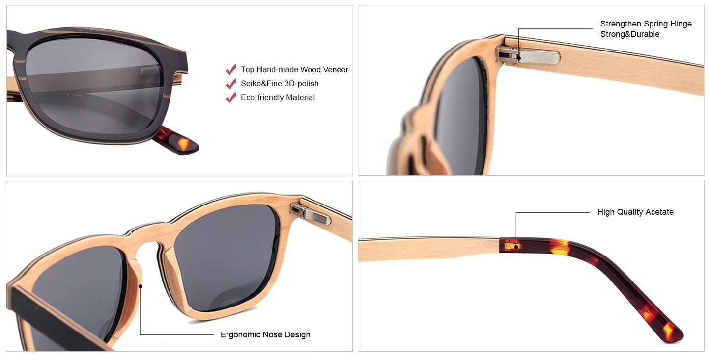 Our Berkley Range Square Lens Wooden Veneer Sunglasses