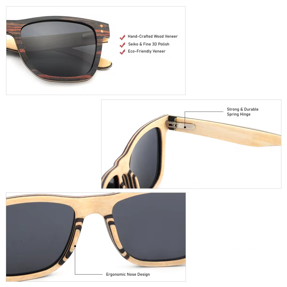 Our Aynsley Range Square Lens Wooden Veneer Sunglasses