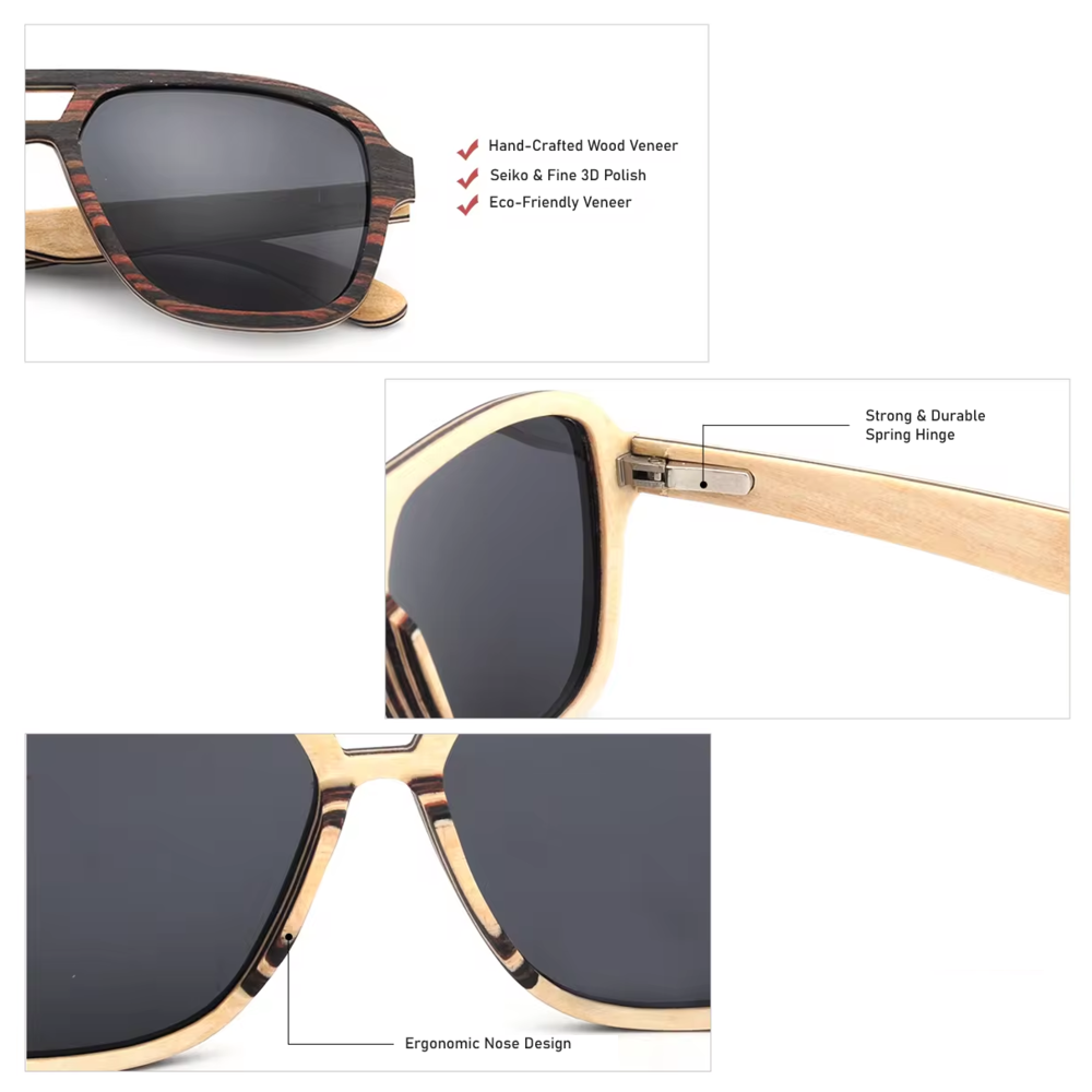 Our Barrie Range Aviator Style Wooden Veneer Sunglasses