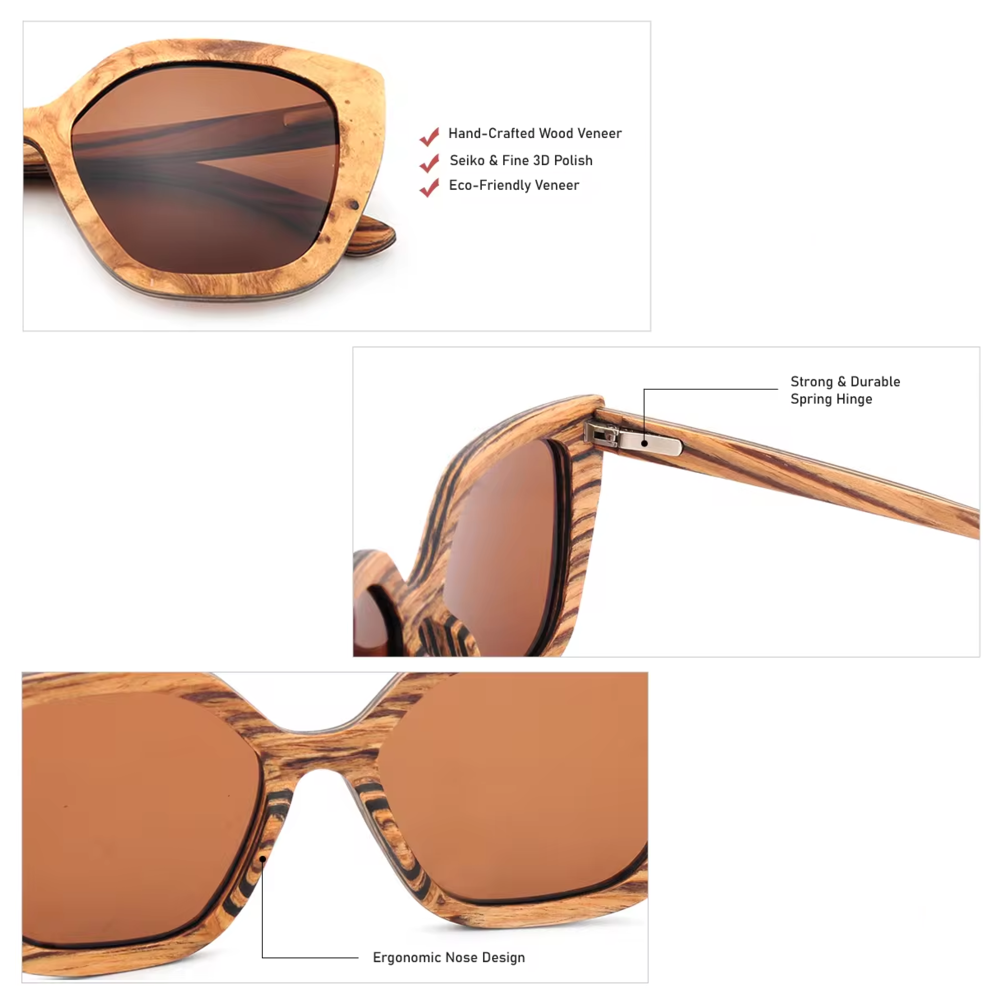 Our Gelina Range Cat Eye Wooden Veneer Sunglasses