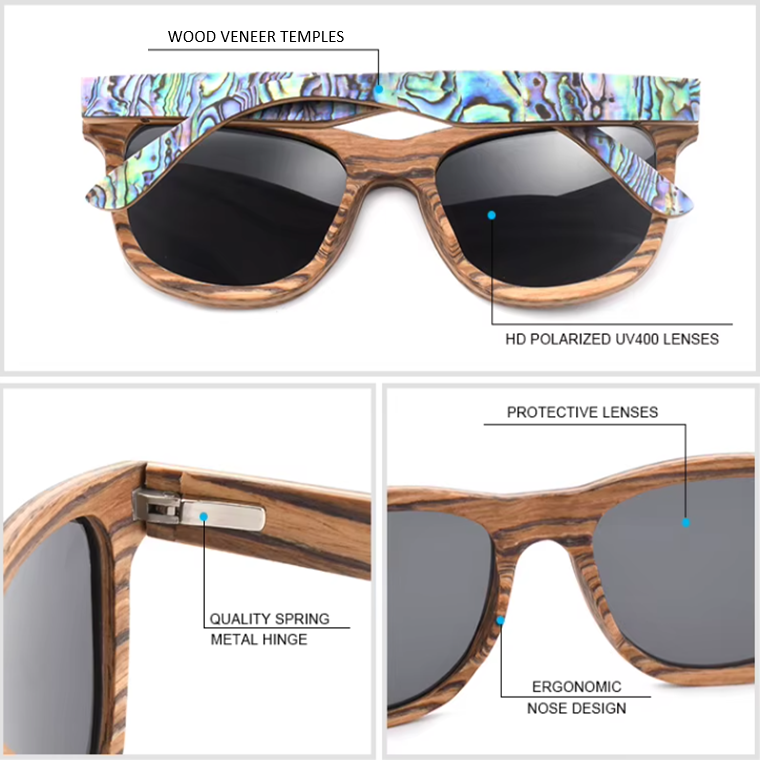 Our Brydie Range Square Lens Wooden Veneer Sunglasses
