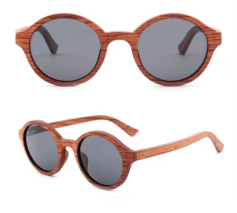 Our Connie Range Round Lens Wooden Veneer Sunglasses
