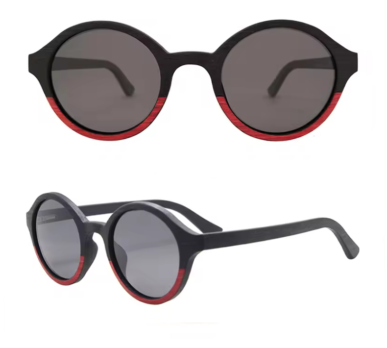 Our Connie Range Round Lens Wooden Veneer Sunglasses