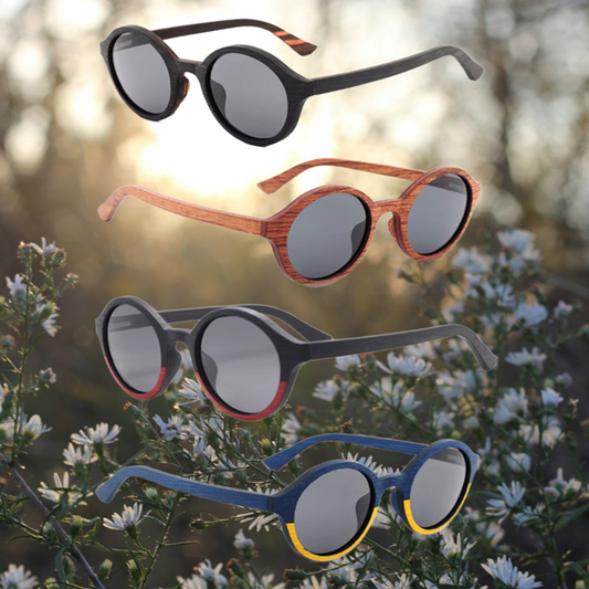 Our Connie Range Round Lens Wooden Veneer Sunglasses
