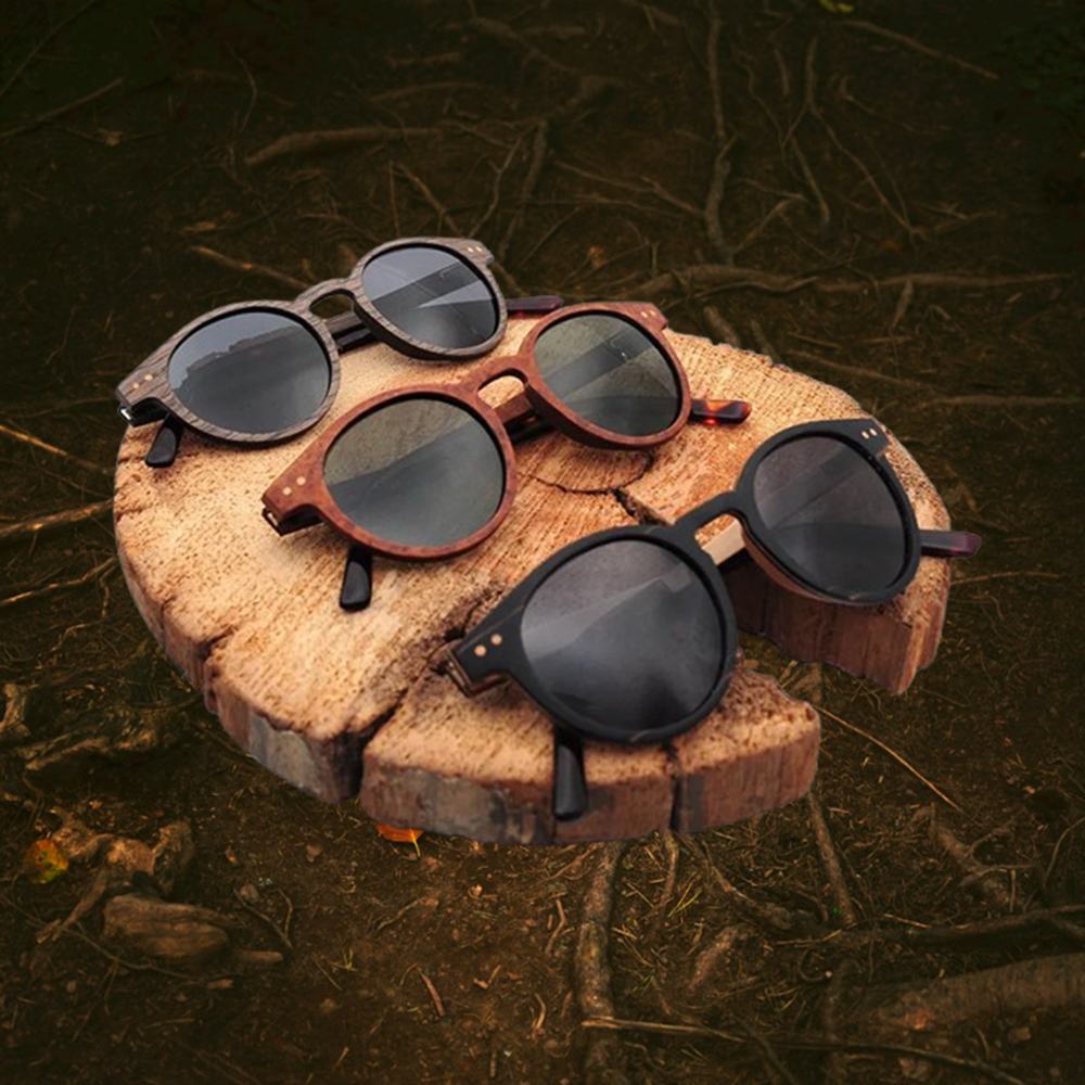 Our Patsy Range Round Lens Wooden Veneer Sunglasses
