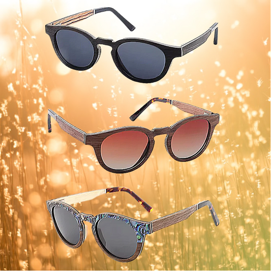 Our Thelma Range Round Lens Wooden Veneer Sunglasses