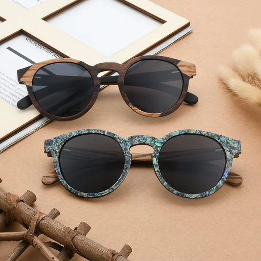 Our Dennison Range Round Lens Wooden Veneer Sunglasses