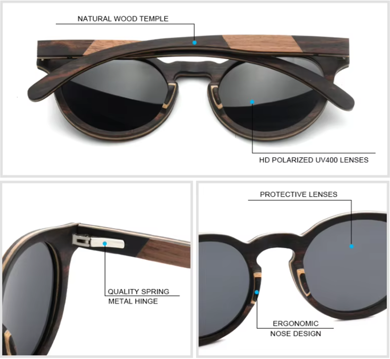 Our Dennison Range Round Lens Wooden Veneer Sunglasses