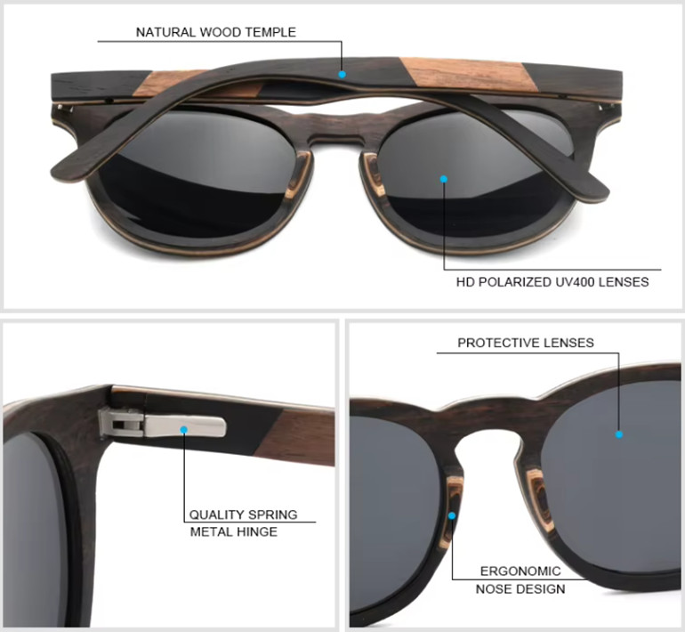 Our Ellison Range Round Lens Wooden Veneer Sunglasses
