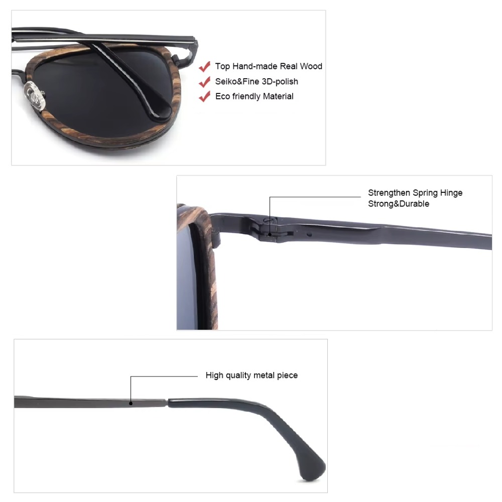 Our Aarron Range Aviator Style Wooden Veneer Sunglasses