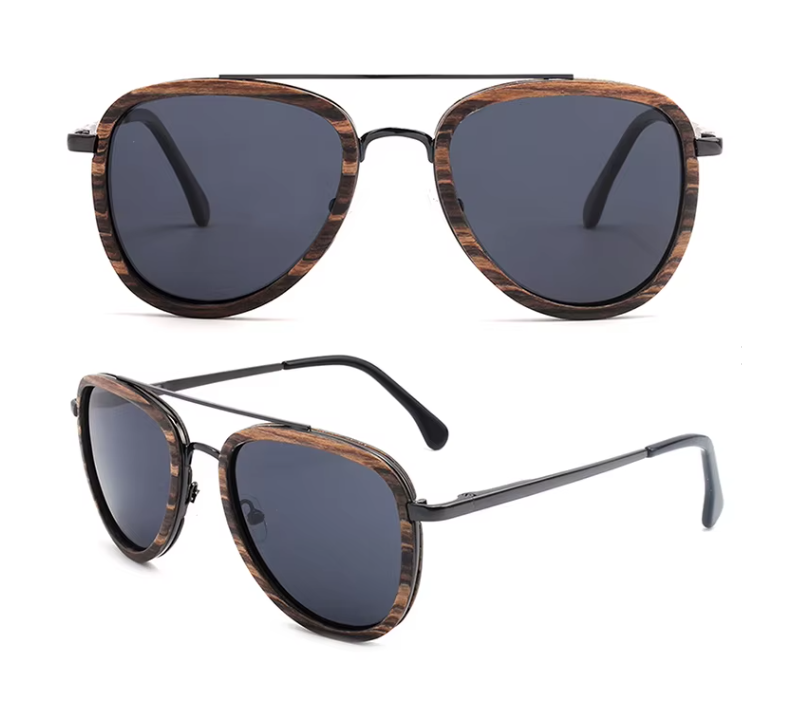 Our Aarron Range Aviator Style Wooden Veneer Sunglasses