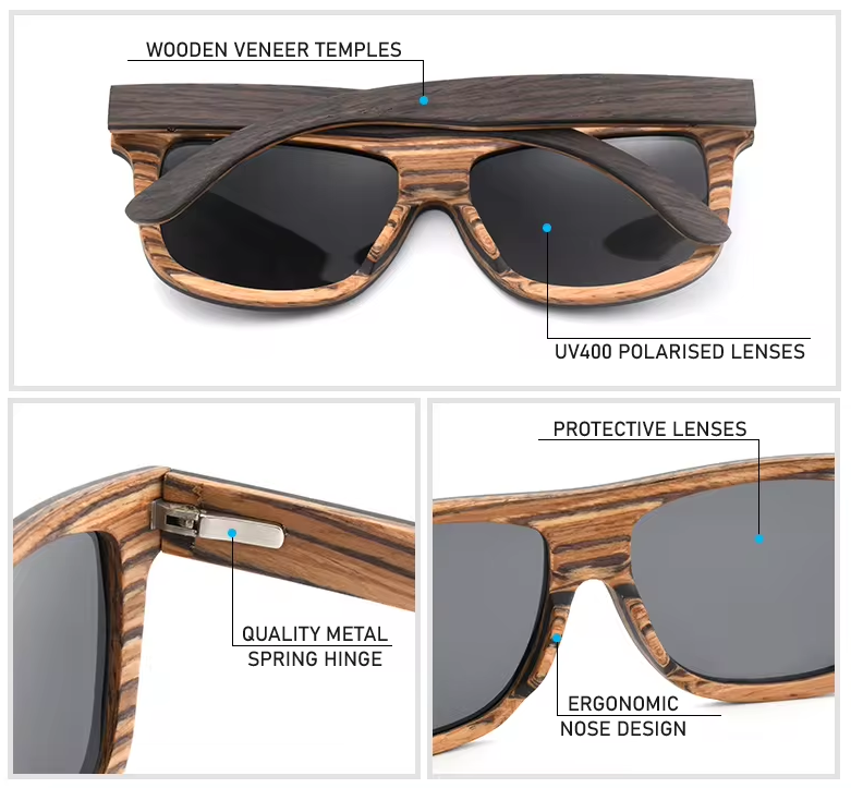 Our Jonnie Range Large Square Wooden Veneer Sunglasses