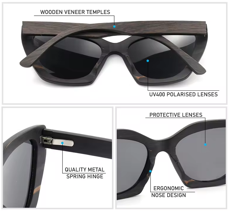 Our Harlea Range Cat Eye Wooden Veneer Sunglasses