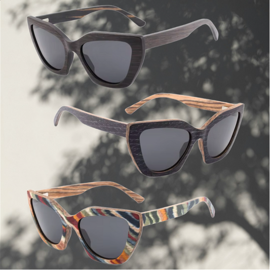 Our Harlea Range Cat Eye Wooden Veneer Sunglasses