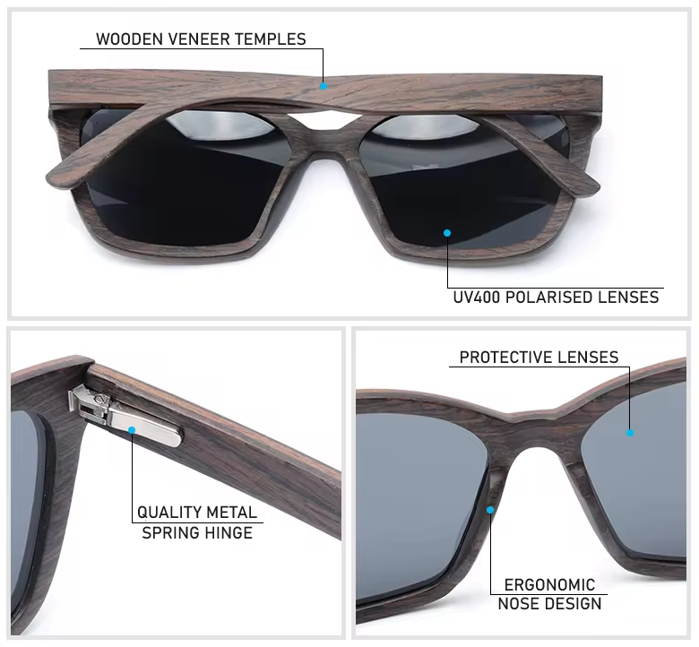 Our Kenlie Range Square Wooden Veneer Sunglasses