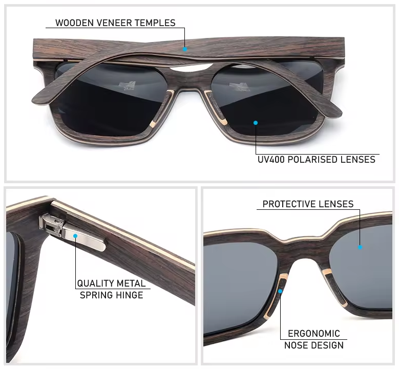 Our Fredie Range Square Wooden Veneer Sunglasses