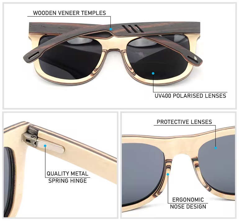 Our Ellice Range Square Wooden Veneer Sunglasses