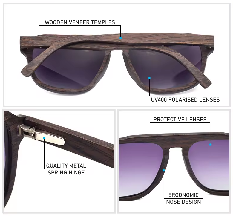 Our Schyler Range Square Aviator Wooden Veneer Sunglasses