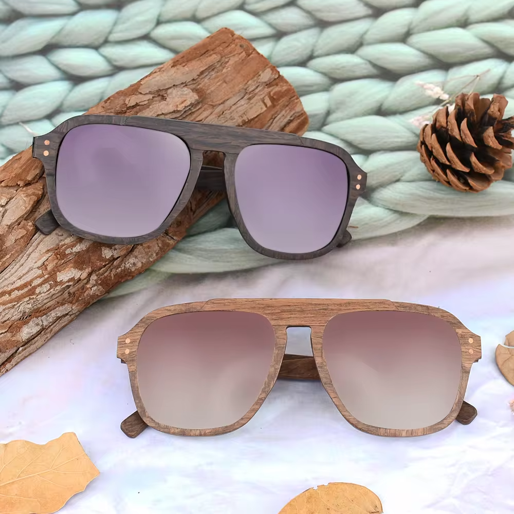 Our Schyler Range Square Aviator Wooden Veneer Sunglasses