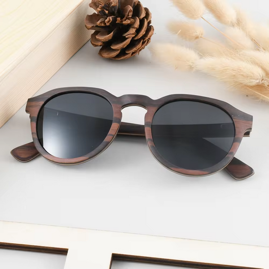 Our Chelsie Range Round Lens Wooden Veneer Sunglasses