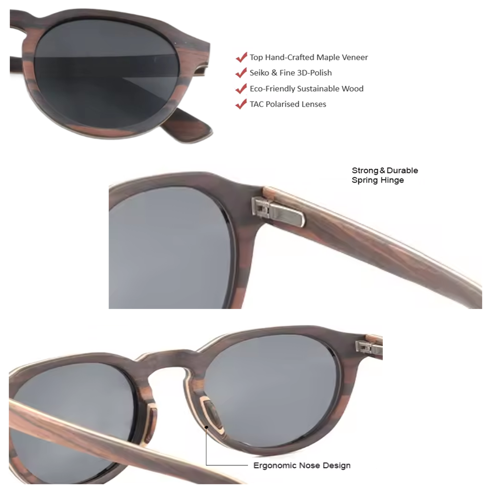 Our Chelsie Range Round Lens Wooden Veneer Sunglasses