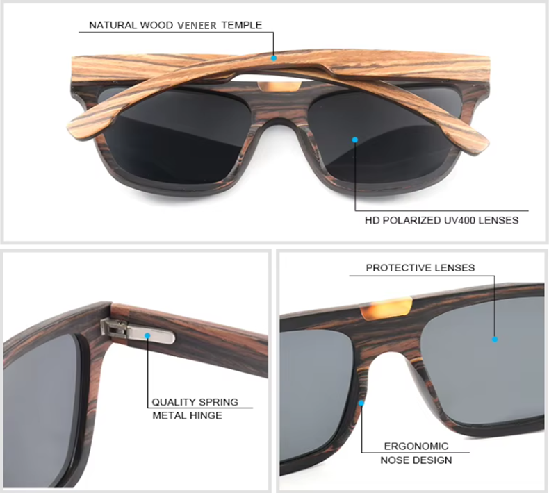 Our Jordan Range Square Lens Wooden Veneer Sunglasses