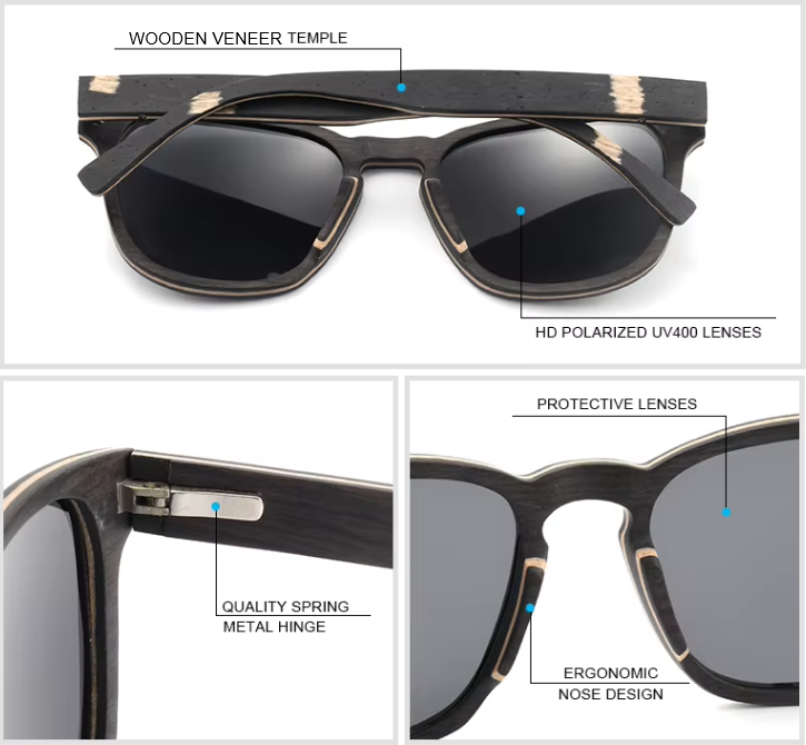 Our Wendall Range Square Lens Wooden Veneer Sunglasses