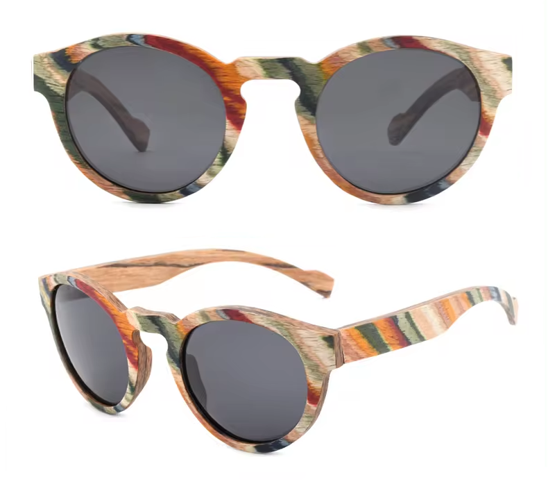 Our Daniele Range Round Lens Wooden Veneer Sunglasses