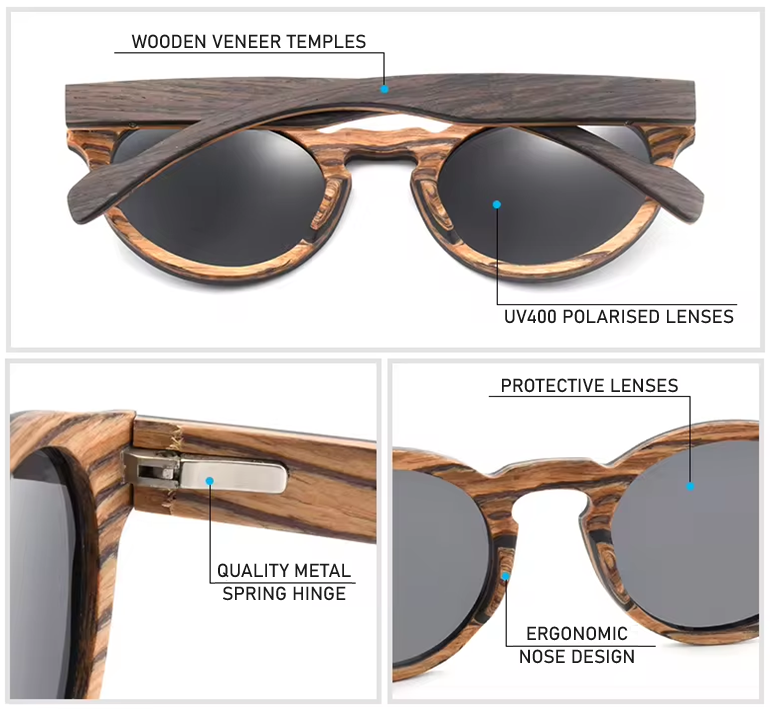 Our Daniele Range Round Lens Wooden Veneer Sunglasses