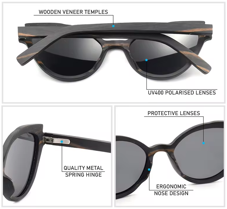 Our Catherine Range Cat Eye Wooden Veneer Sunglasses