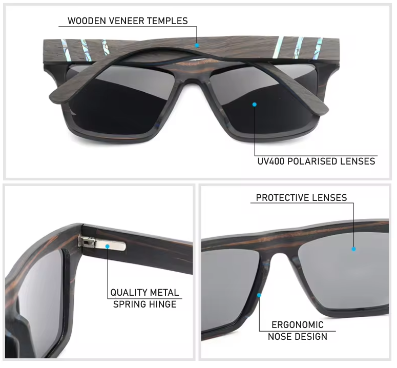 Our Matti Range Large Square Wooden Veneer Sunglasses