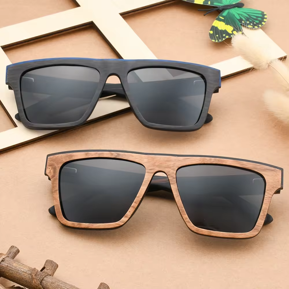Our Matti Range Large Square Wooden Veneer Sunglasses