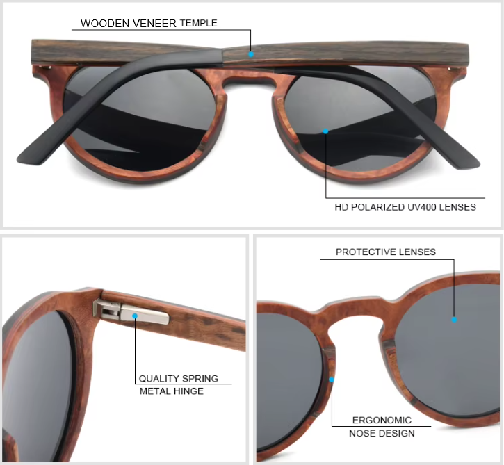 Our William Range Round Lens Wooden Veneer Sunglasses