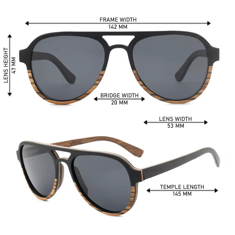 Our Sylvester Range Square Aviator Wooden Veneer Sunglasses