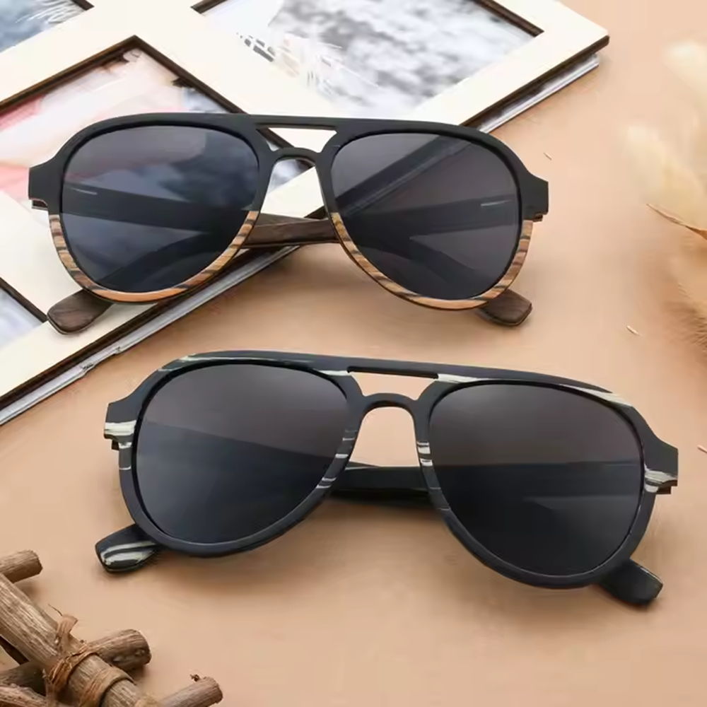 Our Sylvester Range Square Aviator Wooden Veneer Sunglasses
