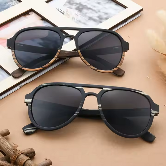 Our Sylvester Range Square Aviator Wooden Veneer Sunglasses