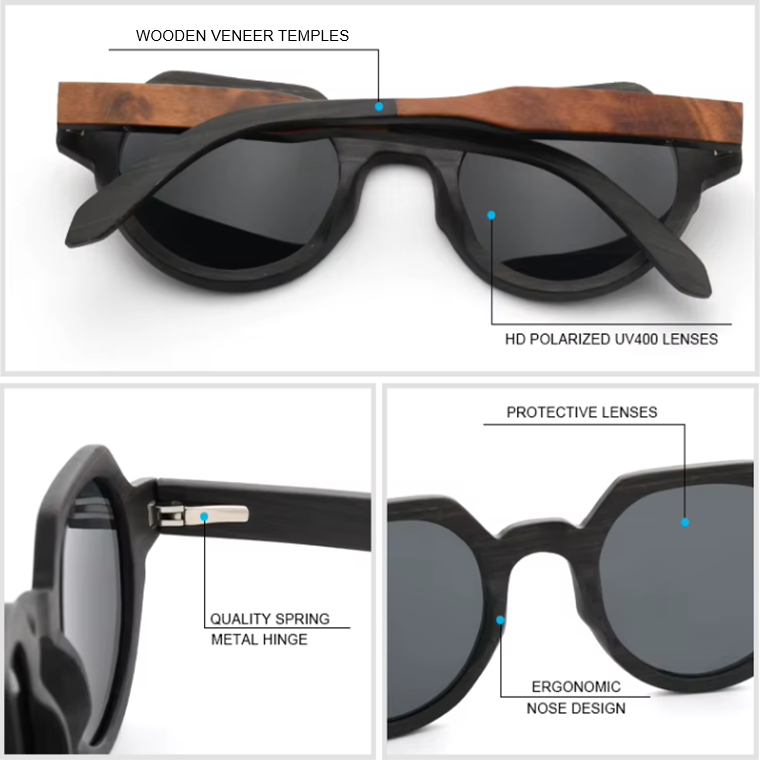 Our Laurance Range Round Lens Wooden Veneer Sunglasses