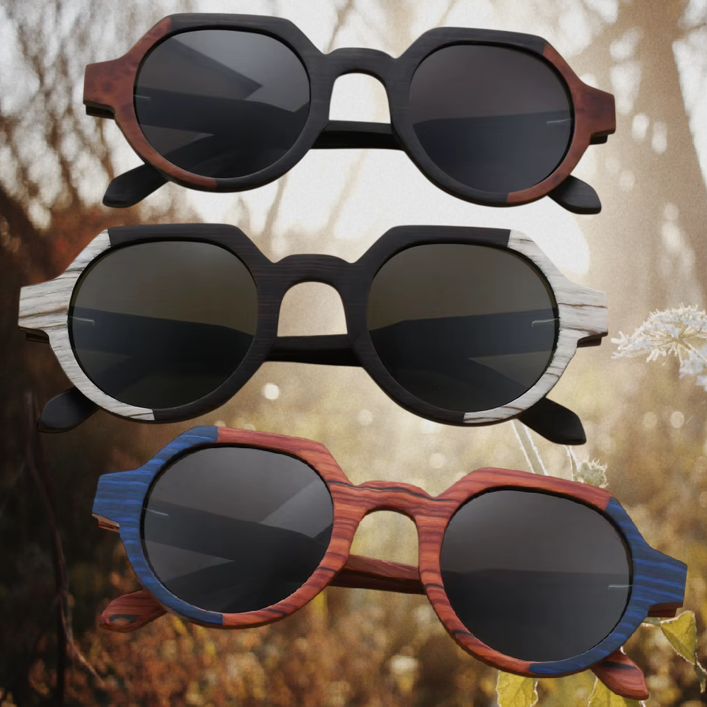Our Laurance Range Round Lens Wooden Veneer Sunglasses