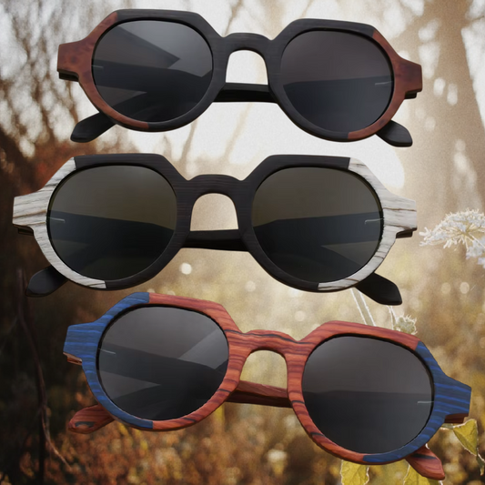 Our Laurance Range Round Lens Wooden Veneer Sunglasses