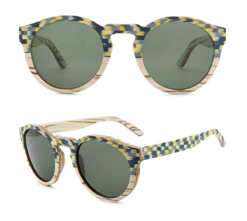 Our Madlyn Range Round Lens Wooden Veneer Sunglasses