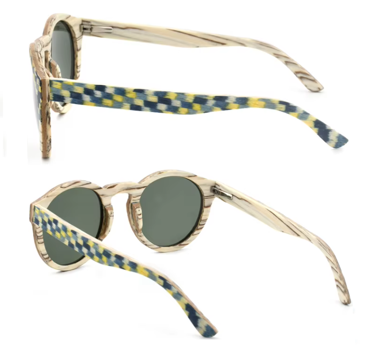 Our Madlyn Range Round Lens Wooden Veneer Sunglasses