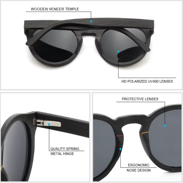 Our Madlyn Range Round Lens Wooden Veneer Sunglasses
