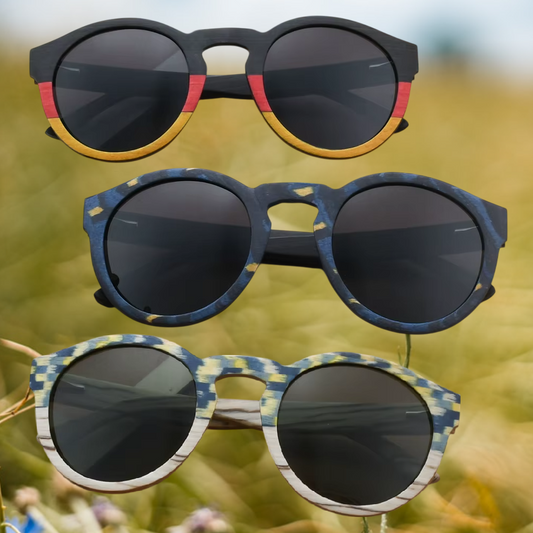 Our Madlyn Range Round Lens Wooden Veneer Sunglasses