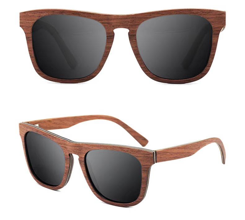 Teak Wooden Veneer Sunglasses with Grey Lenses