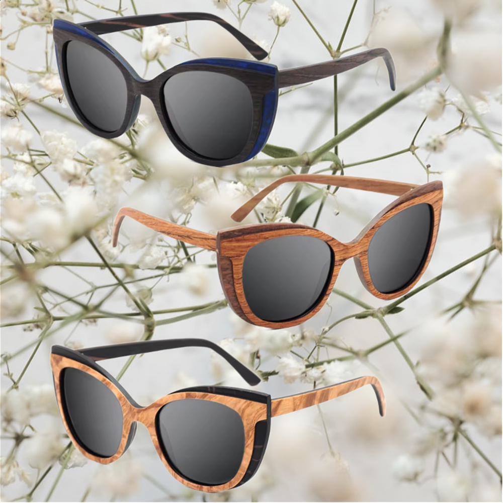 Our Mischa Range Cat Eye Wooden Veneer Sunglasses