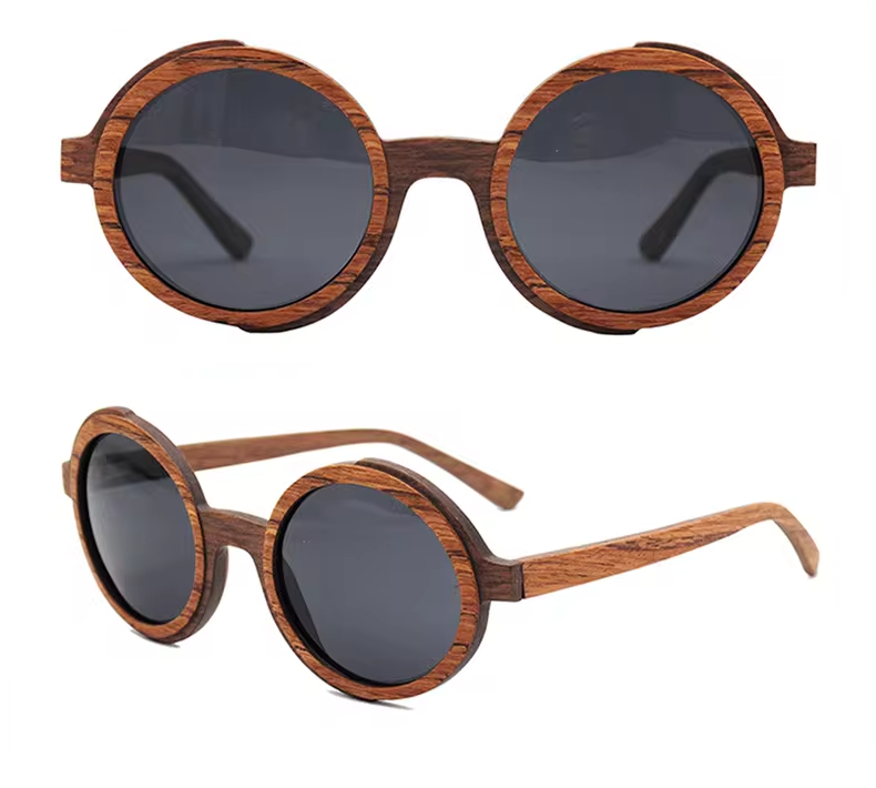 Our Stacie Range Round Lens Wooden Veneer Sunglasses