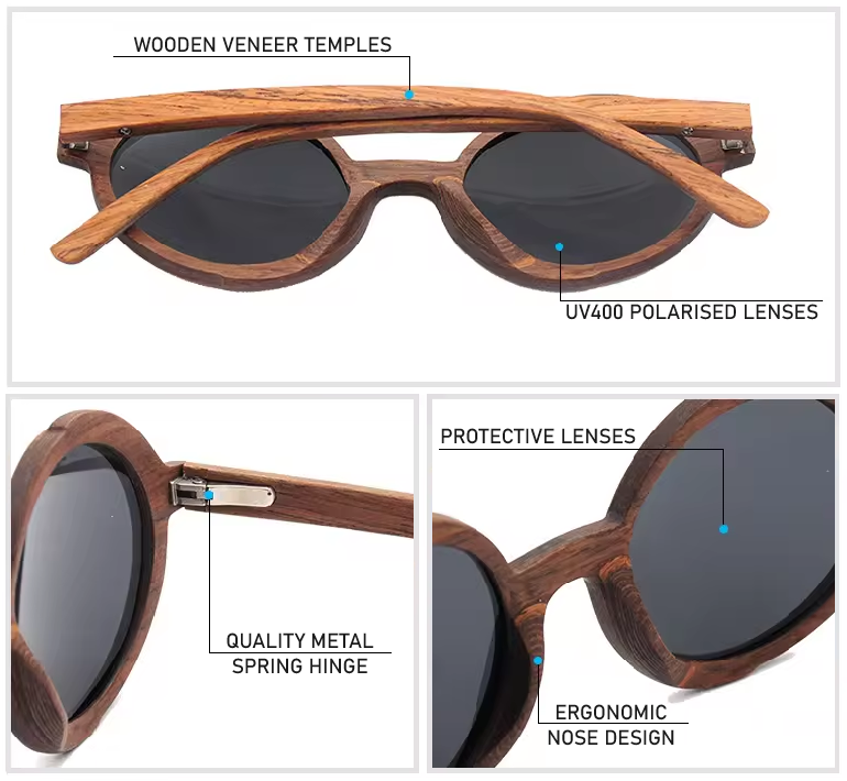 Our Stacie Range Round Lens Wooden Veneer Sunglasses