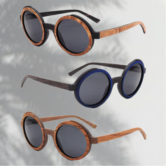 Our Stacie Range Round Lens Wooden Veneer Sunglasses