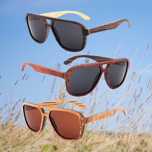 Our Barrie Range Aviator Style Wooden Veneer Sunglasses
